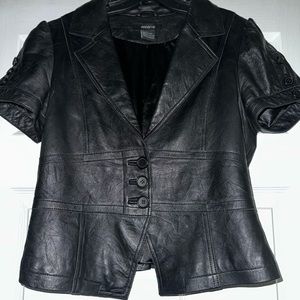 Vintage Crop Cinched Waist Leather Jacket